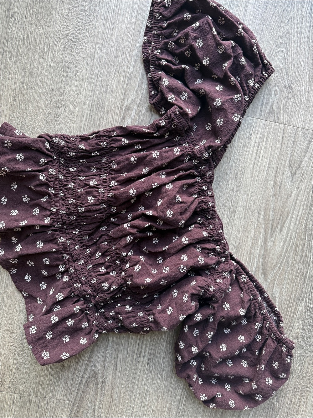 Smocked Off-Shoulder Top in Deep Plum Floral